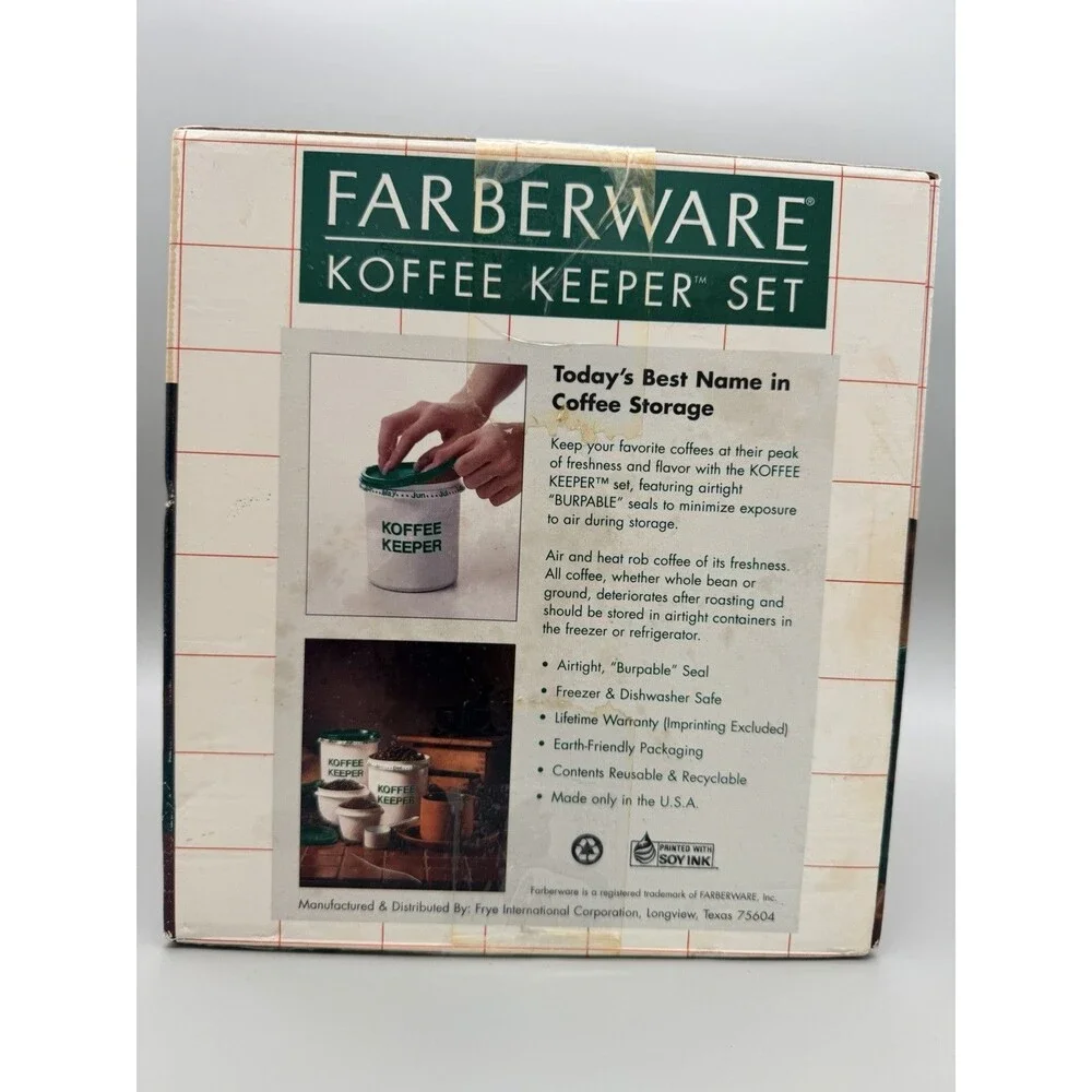VTG Farberware Koffee Keeper Set 13 Pc Hunter Green Coffee Canisters 90s Retro
